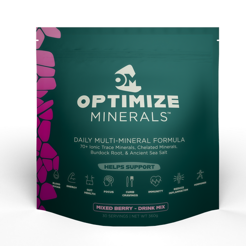Optimize Minerals Multi Mineral Daily Formula – Magnesium, Electrolytes & Trace Mineral Supplement Powder - Gluten Free Vitamins Drink - Mixed Berry, 30 Servings